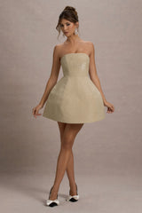 Clarabell | Cream Sequin Bandeau Structured Mini Dress