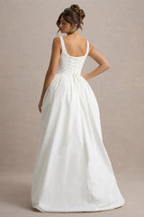 Infinite | White Strappy Maxi Dress With Volume High-Low Skirt