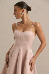 Mally | Rose Pink Satin Sweetheart A-Line Midi Dress