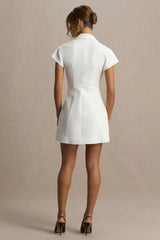 Etta | White Plunge-Neck Short Sleeved Blazer Mini Dress