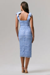 Precious Treasure | Powder Blue Square-Neck Midi Dress With Tie Details