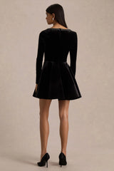 Beloved | Black Velvet Embellished Square-Neck Mini Dress