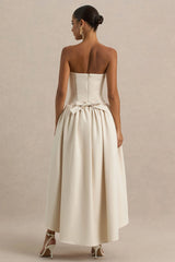 Candice | Cream Bandeau Volume Midi Dress With Back Bow Detail