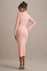Cassandra | Pink High-Neck Long-Sleeve Midi Dress