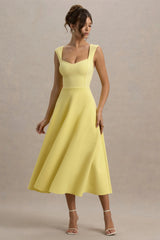 Andromeda | Lemon Sweetheart-Neck Midi Dress