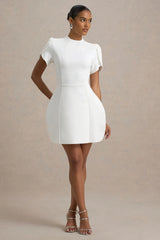 Carabella | White High-Neck Short-Sleeve Mini Dress