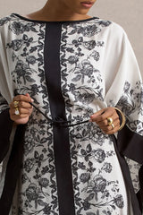 Rikki | Black & White Long-Sleeve Maxi Dress With Tie Waist