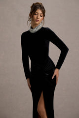 Love Lost | Black Velvet Embellished Twist Maxi Dress