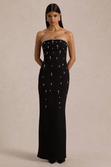 Rominia | Black Bandeau Hand-Embellished Maxi Dress