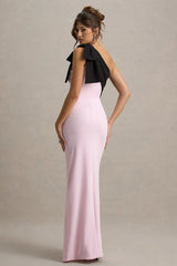Kiri | Pink & Black One-Shoulder Bow Maxi Dress