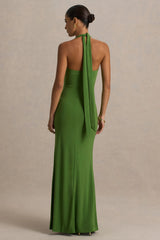 Hera | Green Extreme Plunge Maxi Dress With Ruched Detail