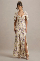Stila | Lemon Floral Print Plunge-Neck Maxi Dress With High Front Split