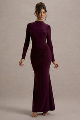 Reid | Plum Long-Sleeve Gathered Maxi Dress