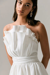 Distinguished | White Asymmetric Ruffled Mini Dress