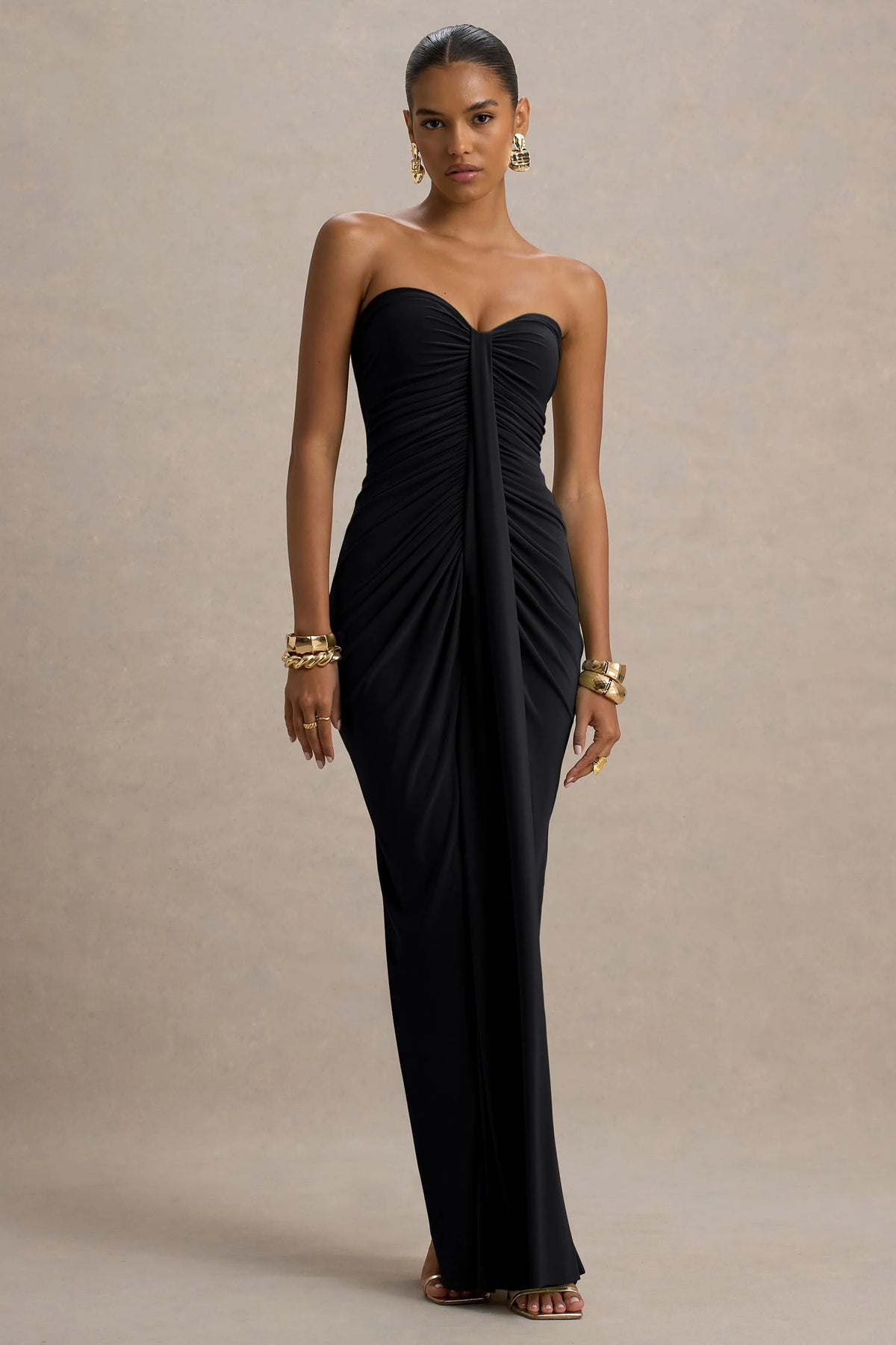 Ali | Black Sweetheart Ruched Wrap Maxi Dress