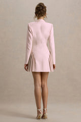 Blossoming | Baby Pink Plunge-Neck Tailored Mini Dress With Pleating
