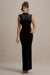 Samaria | Black Velvet High-Neck Maxi Dress
