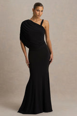 Sylvie | Black Asymmetric-Neck Maxi Dress