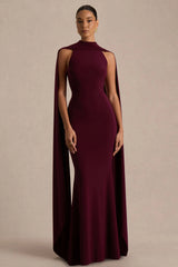 Cordy | Burgundy High-Neck Maxi Dress With Scarf-Detail