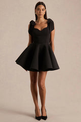Hestia | Black Velvet Sweetheart-Neck Mini Dress With Bow Sleeves