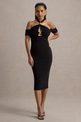 Selvina | Black Cut-Out Halter-Neck Midi Dress