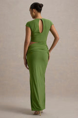 Pia | Green Short-Sleeve Maxi Dress With Cut-Out