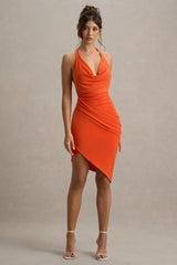 Vivia | Orange Plunge-Neck Ruched Mini Dress
