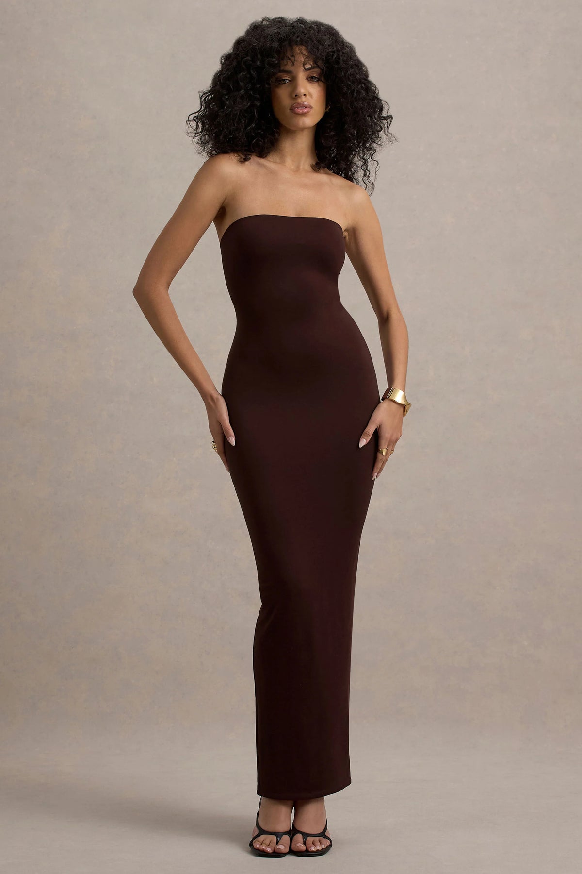 Angelie | Brown Bandeau Bodycon Maxi Dress