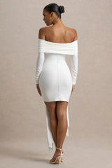 Essie | White Bardot Wrap Mini Dress With Sash Detail
