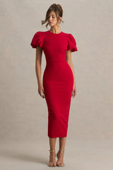 Dakota | Red Puff-Sleeve Midi Dress