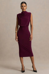 Hermia | Burgundy High-Neck Midi Dress