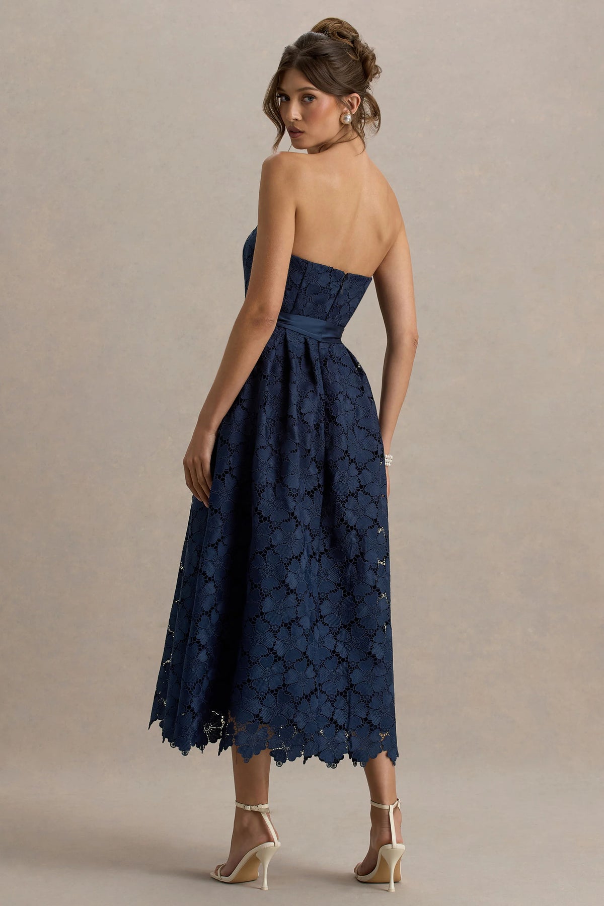 Shania | Navy Lace Bandeau Skater Midi Dress