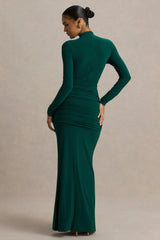 Alula | Bottle Green High-Neck Maxi Dress With Twist Detail