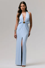 Shooting Star | Powder Blue Plunge-Neck Wrap Maxi Dress With Waist Detail