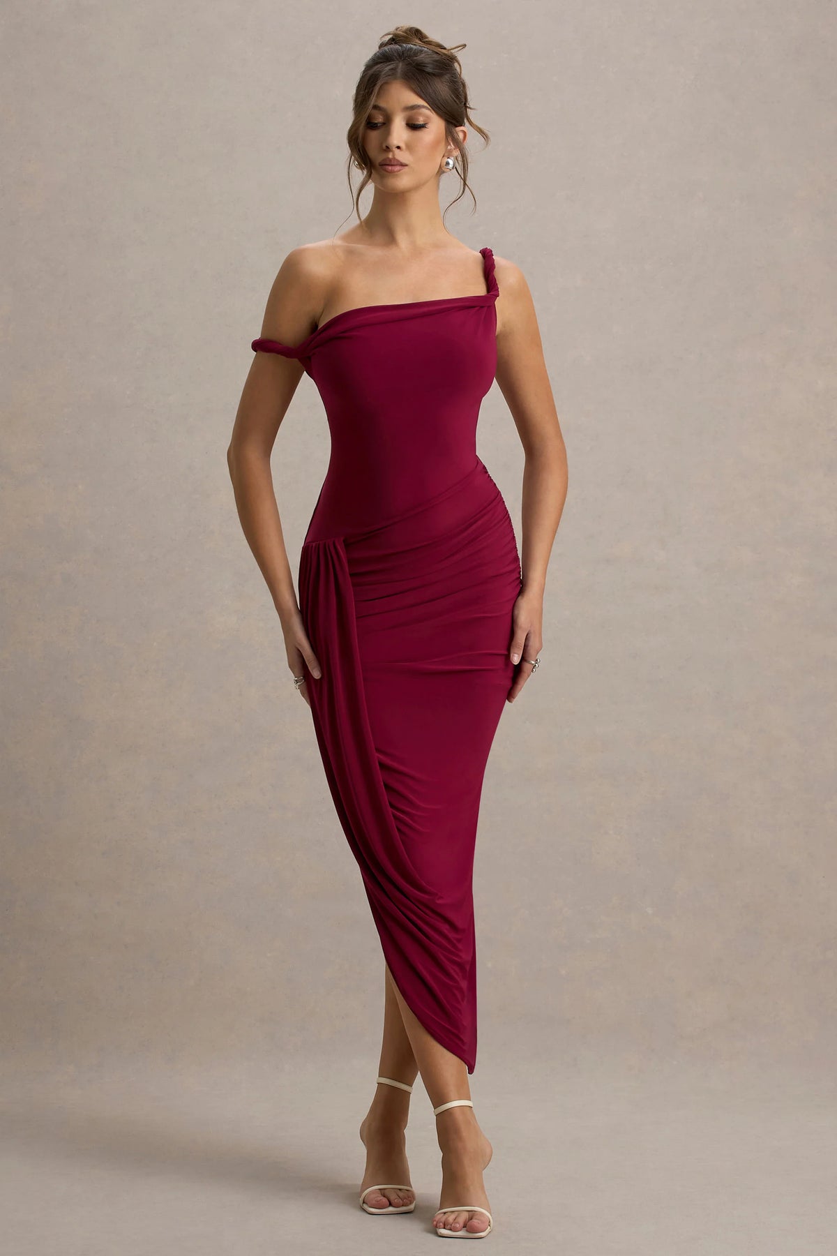 Angelique | Burgundy Twisted Asymmetric Maxi Dress