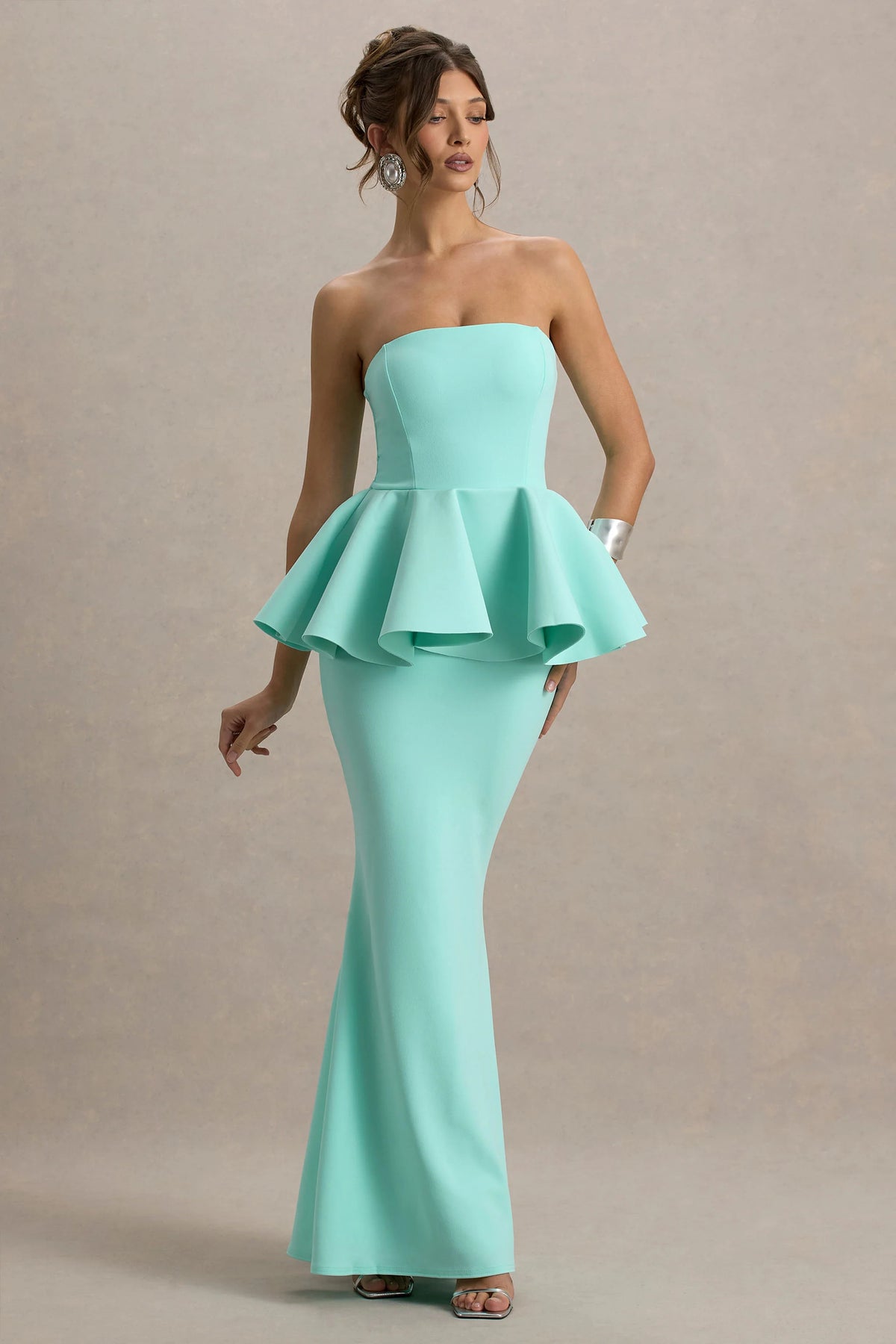 Louisiana | Mint Bandeau Peplum Maxi Dress