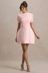 Carabella | Pink High-Neck Short-Sleeve Mini Dress
