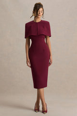 Baylor | Burgundy Midi-Dress With Cape-Detail