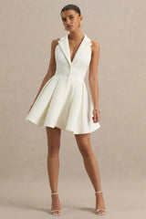 Kyla | White Plunge-Neck Mini Dress