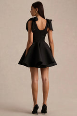 Hestia | Black Velvet Sweetheart-Neck Mini Dress With Bow Sleeves