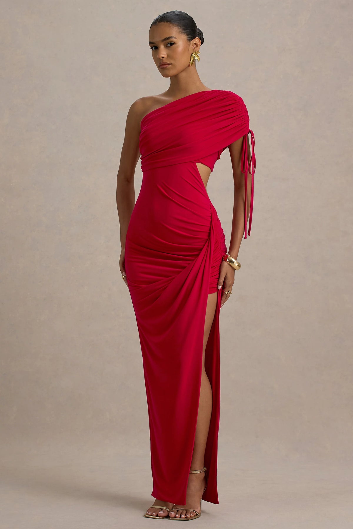 Trance | Red Asymmetric Maxi Dress With Split
