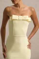 Hallie | Lemon Bandeau Maxi Dress With Bow Detail