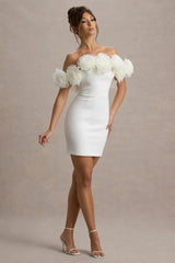 Von | White Bardot Mini Dress With Ruffle Trim