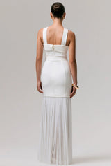 Jaquetta | White Belted Maxi Dress With Pleated Chiffon Skirt