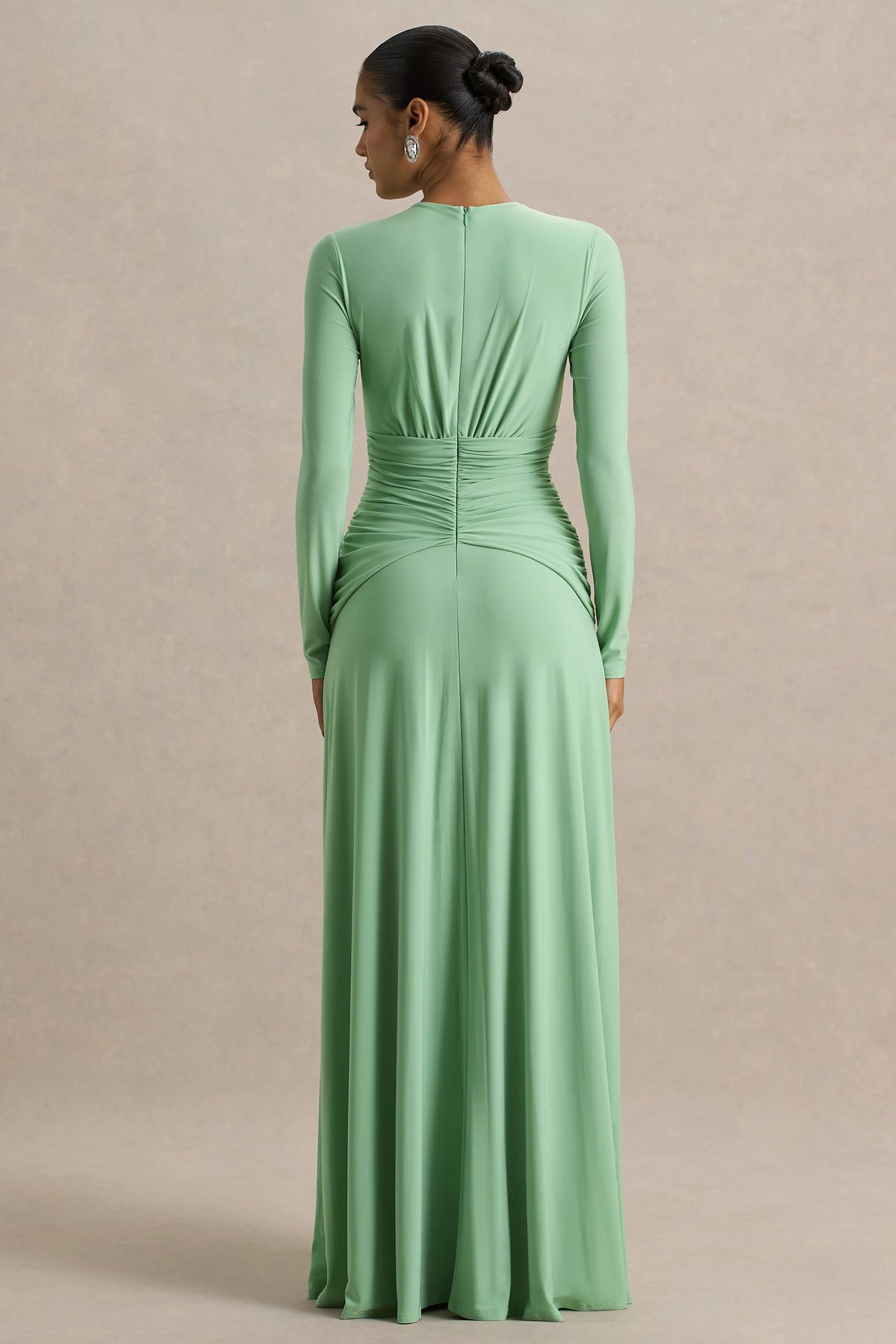 With Me | Green High-Neck Maxi Dress With Ruched Detailing
