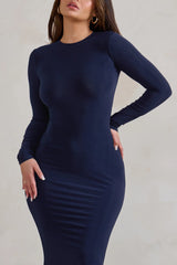 One Step Ahead | Navy Long Sleeve Backless Fishtail Maxi Dress