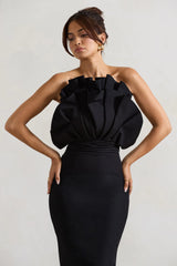Oria | Black Ruffled Strapless Midi Dress