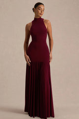 Tasmin | Burgundy High-Neck Maxi Dress With Drop-Waist