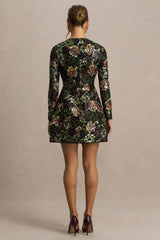 Moonlit | Winter Floral Mesh And Sequin Crew-Neck Mini Dress