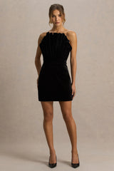 Polly | Black Velvet Ruffled Strapless Mini Dress
